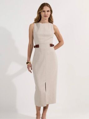Karen Millen Tailored Marl Contrast Tipped Pencil Midi Dress NWT Size 4